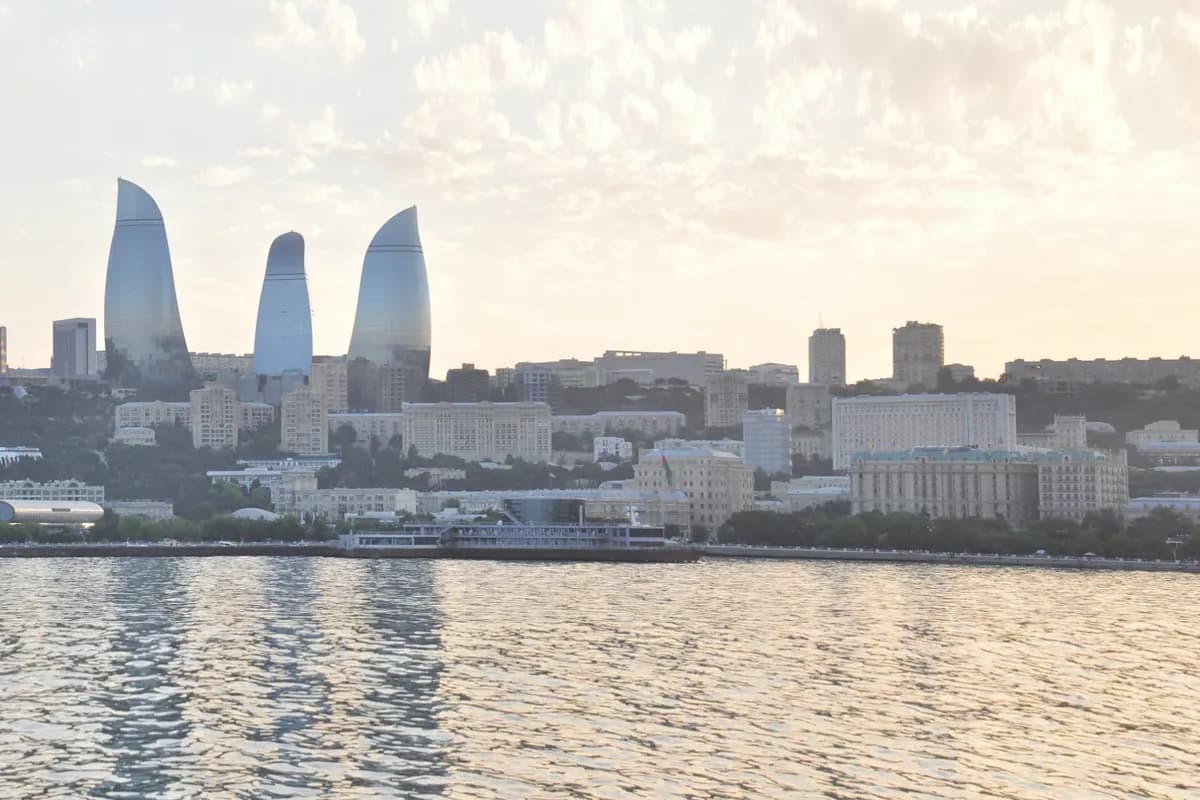 The Flame Towers above Baku bay