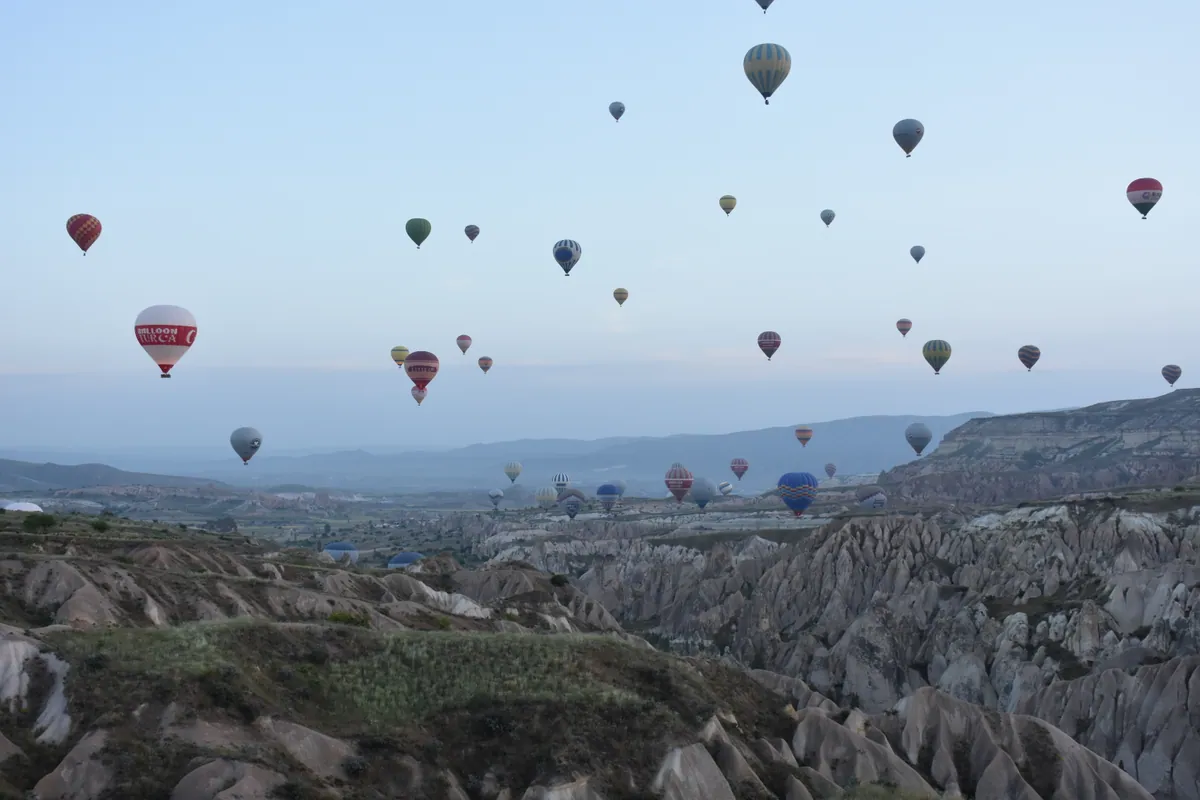 Balloons over the valleys near Göreme, Cappadocia