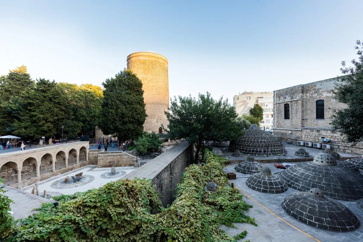 The Maiden Tower and bath domes, Icherisheher, Baku
