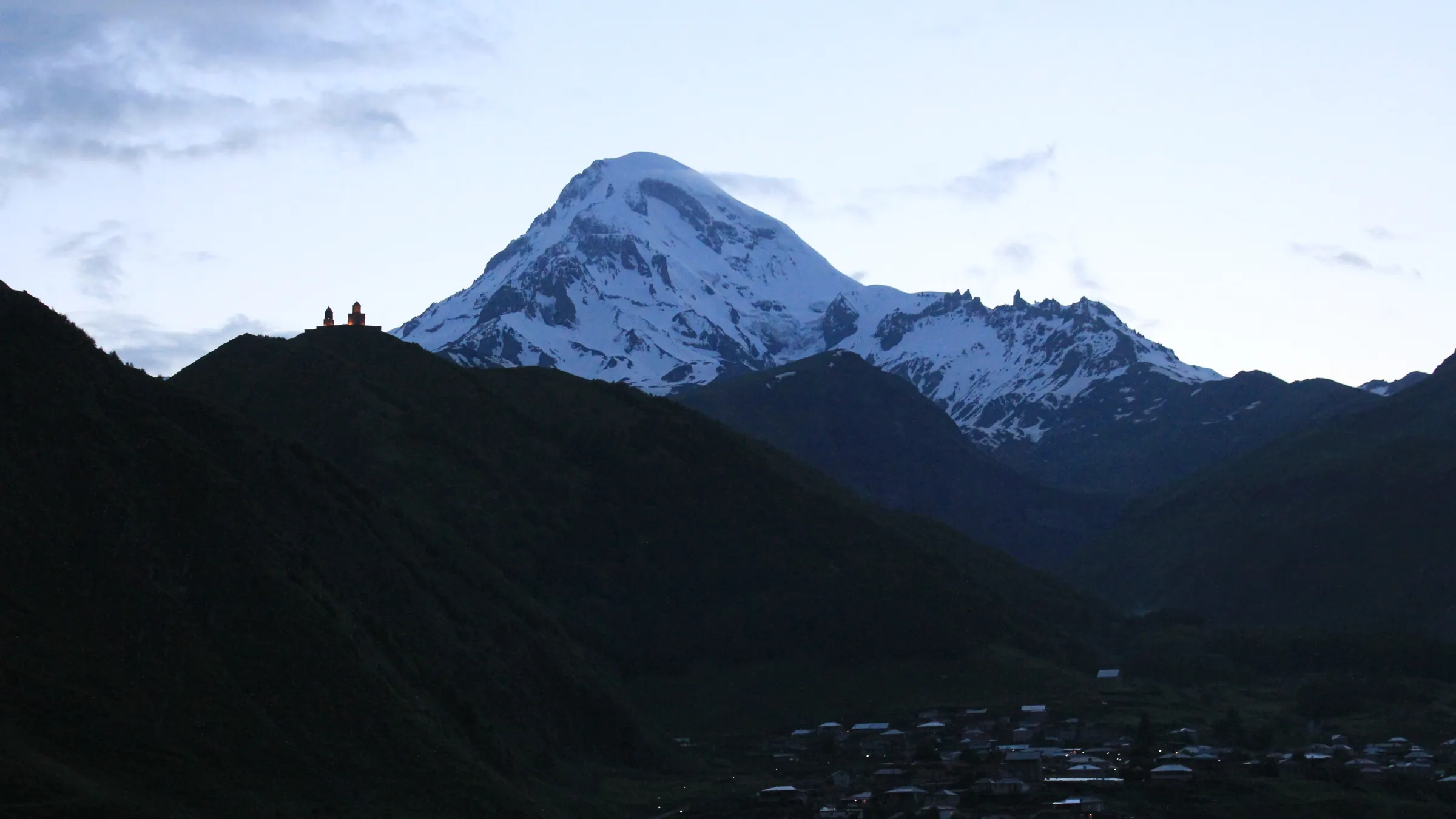 Mount Kazbek above Stepantsminda, Georgia